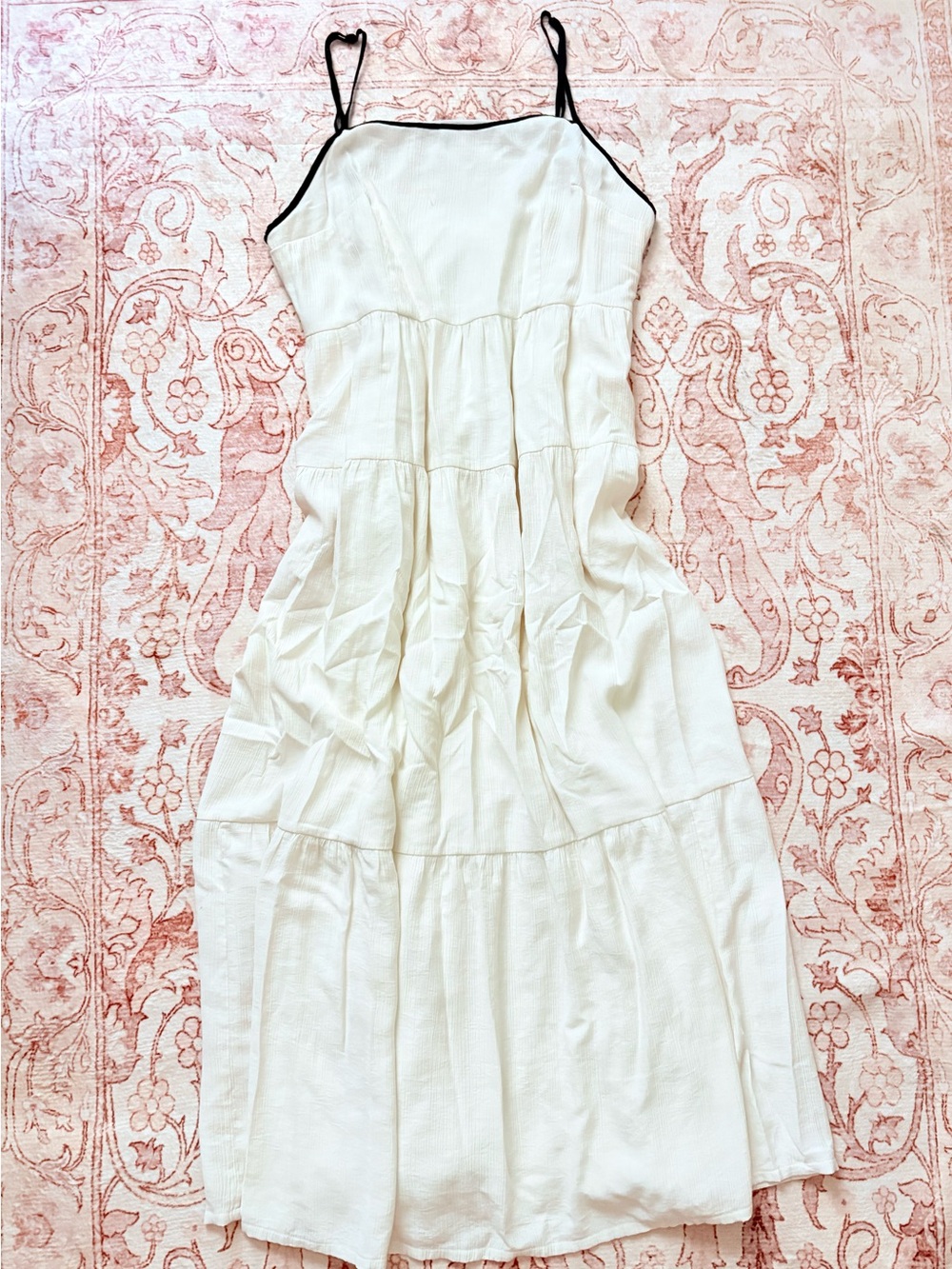 wild fable White Maxi Tiered Spaghetti-Strap Dress with Black Trim